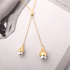 Pearl & 18K Gold-Plated Double Drop Pendant Necklace