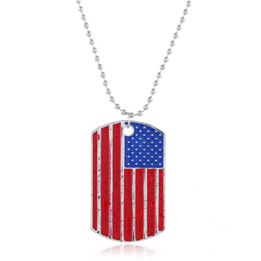 Red and Blue Enamel Stars and Stripes Dog Tag Pendant Necklace, pendant necklace for women, side view