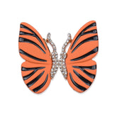 Orange Enamel & Cubic Zirconia Butterfly Stud Earrings