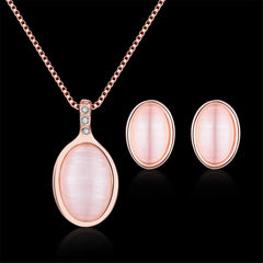 Pink Cats Eye & 18K Rose Gold-Plated Pendant Necklace & Stud Earrings Set