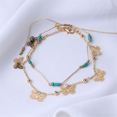 Turquoise 18K Gold-Plated Station Anklet Set