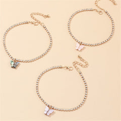 Shell & Cubic Zirconia Butterfly Charm Anklet Set