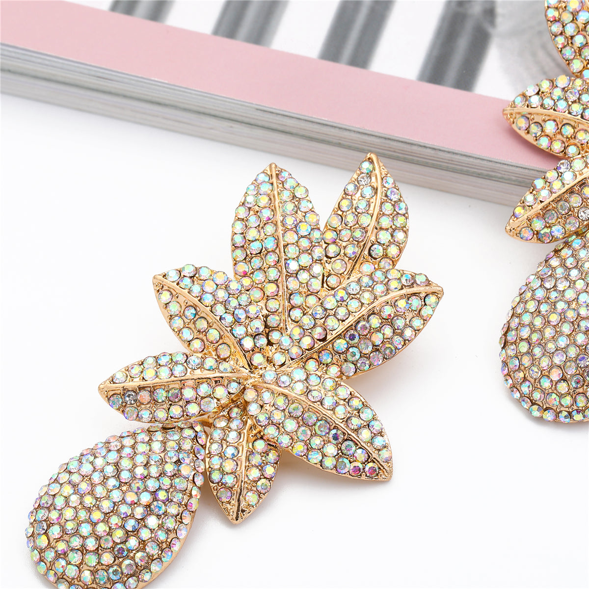 Cubic Zirconia 18K Gold-Plated Flower Drop Earrings
