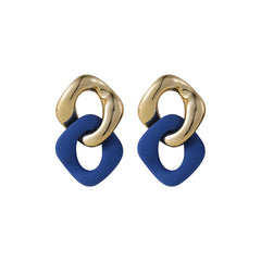 Blue Enamel & 18K Gold-Plated Interlocked Rhombus Drop Earrings