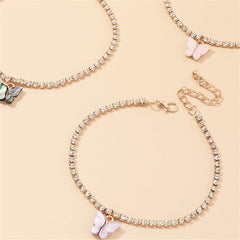 Shell & Cubic Zirconia Butterfly Charm Anklet Set