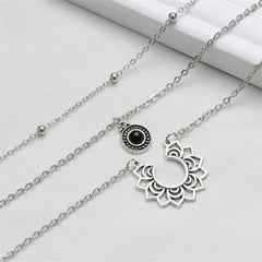 Black Resin & Silver-Plated Sunflower Layered Pendant Necklace