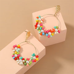 Teal Howlite & Pearl 18K Gold-Plated Hoop Earrings