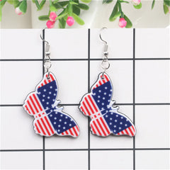 Red & Blue Acrylic Silver-Plated American Flag Butterfly Drop Earrings