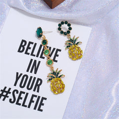 Cubic Zirconia & Crystal Pineapple Mismatched Drop Earrings