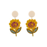 Yellow Acrylic & Enamel Flower Drop Earrings
