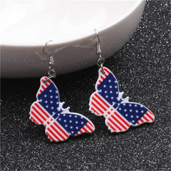 Red & Blue Acrylic Silver-Plated American Flag Butterfly Drop Earrings