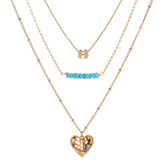 Turquoise & Abalone Shell 18K Gold-Plated Heart Layered Pendant Necklace