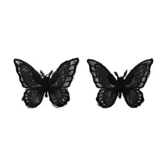 Black & Silver-Plated Embroidery Butterfly Stud Earrings
