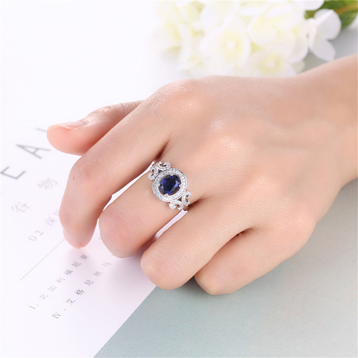 Navy Crystal and Cubic Zirconia Halo Butterfly Ring, statement rings for women, dainty minimalist design, styled look