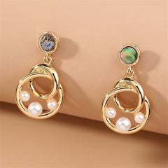 Abalone Shell & Pearl 18K Gold-Plated Interlocking Drop Earrings