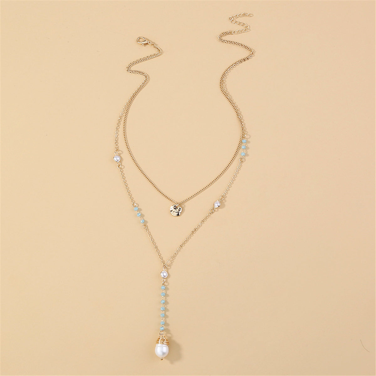 Pearl and Acrylic 18K Gold-Plated Layered Beaded Drop Necklace, gold pendant necklace for women, styled look