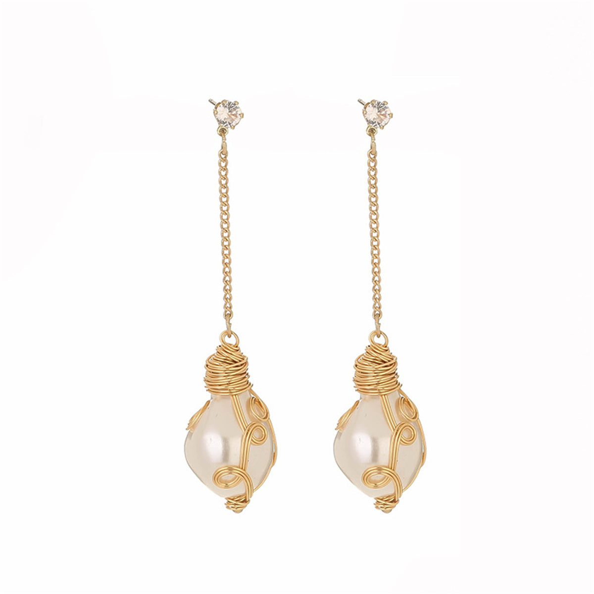 Pearl and Cubic Zirconia 18K Gold-Plated Entangled Drop Earrings, gold drop earrings for women, styled look