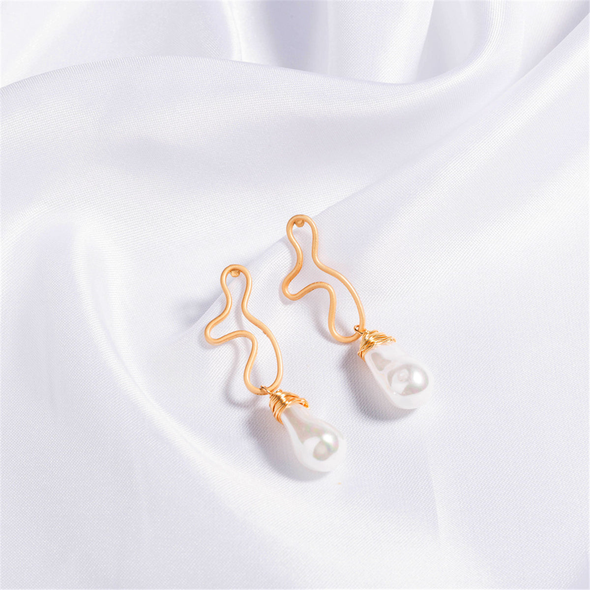 Pearl & 18K Gold-Plated Open Geometric Drop Earrings