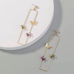 Cubic Zirconia & Acrylic 18K Gold-Plated Butterfly Rectangle Drop Earrings