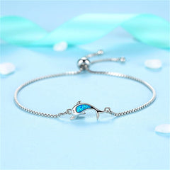 Blue Opal & Fine Silver-Plated Dolphin Adjustable Bracelet - streetregion