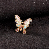 Cubic Zirconia & Enamel 18K Gold-Plated Pastel Butterfly Adjustable Ring