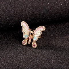 Cubic Zirconia & Enamel 18K Gold-Plated Pastel Butterfly Adjustable Ring