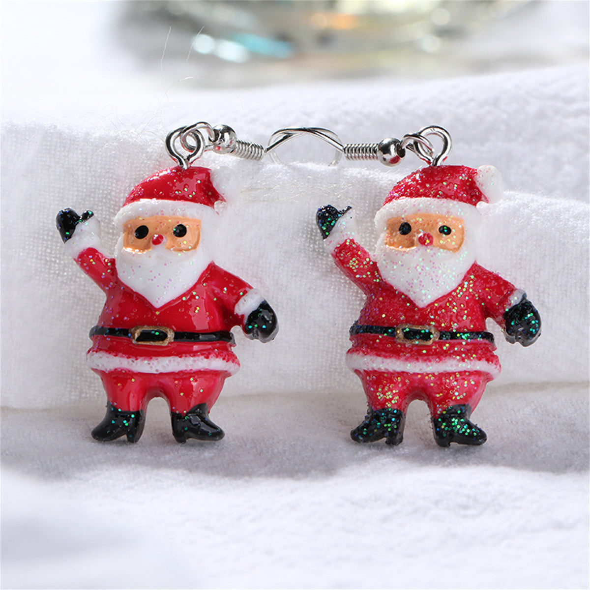 Red Acrylic and Silver-Plated Santa Drop Earrings, silver drop earrings for women, elegant gift for her, lifestyle look