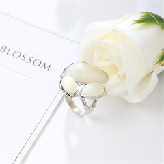 White Cats Eye Silver-Plated Abstract Ring