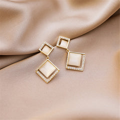 Cubic Zirconia & Cat's Eye 18K Gold-Plated Rhombus Drop Earrings