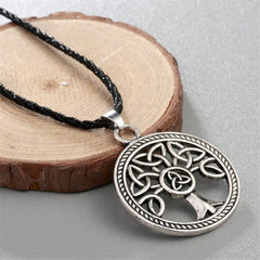 Black & Silver-Plated Openwork Round Tree Of Life Pendant Necklace