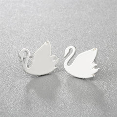 Silver-Plated Swan Stud Earrings