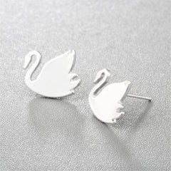 Silver-Plated Swan Stud Earrings