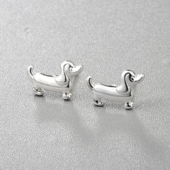 Silver-Plated Dachshund Stud Earrings