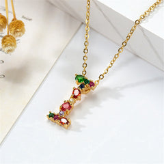 Red Multicolor Crystal & Cubic Zirconia Letter I Pendant Necklace
