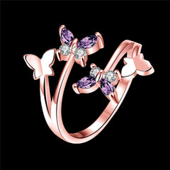 Purple Crystal & 18k Rose Gold-Plated Butterfly Ring - streetregion