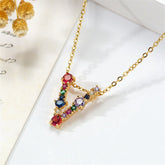 Red Multicolor Crystal & Cubic Zirconia Letter V Pendant Necklace