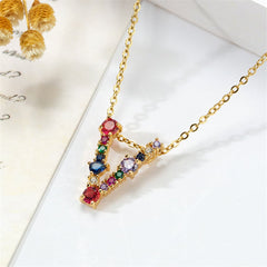 Red Multicolor Crystal & Cubic Zirconia Letter V Pendant Necklace