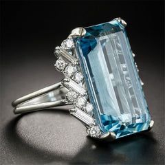 Sea Blue Crystal & Silver-Plated Emerald-Cut Ring