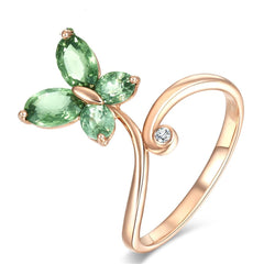 Green Crystal & 18k Rose Gold-Plated Butterfly Promise Ring - streetregion