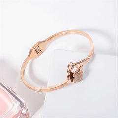 cubic zirconia & 18k Rose Gold-Plated Frosted Butterfly Bangle - streetregion