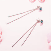 Blue Crystal & Silver-Plated Star & Tassel Drop Earrings - streetregion