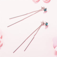 Blue Crystal & Silver-Plated Star & Tassel Drop Earrings - streetregion