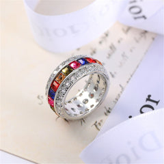 Pink & Orange Cubic Zirconia & Crystal Channel Ring