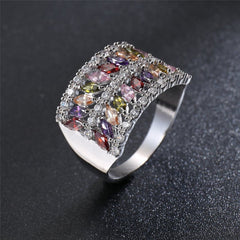 Purple Cubic Zirconia & Silver-Plated Marquise-Cut Band - streetregion