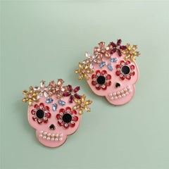 Pearl & Cubic Zirconia Sugar Skull Stud Earrings