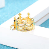 Cubic Zirconia & 18K Gold-Plated Heart Charm Crown Ring