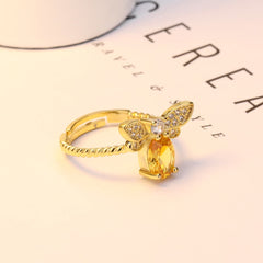 Yellow Crystal & Cubic Zirconia Bee Ring