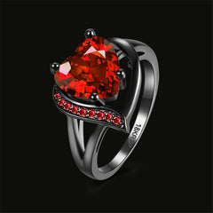 Red cubic zirconia & Gunmetal Heart Ring - streetregion