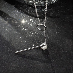 Pearl & Silver-Plated Bar & Ring Pendant Necklace