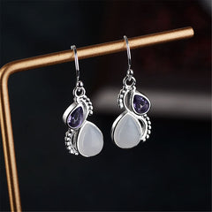 Purple Crystal & Opal Pear-Cut Textured Drop Earrings - streetregion